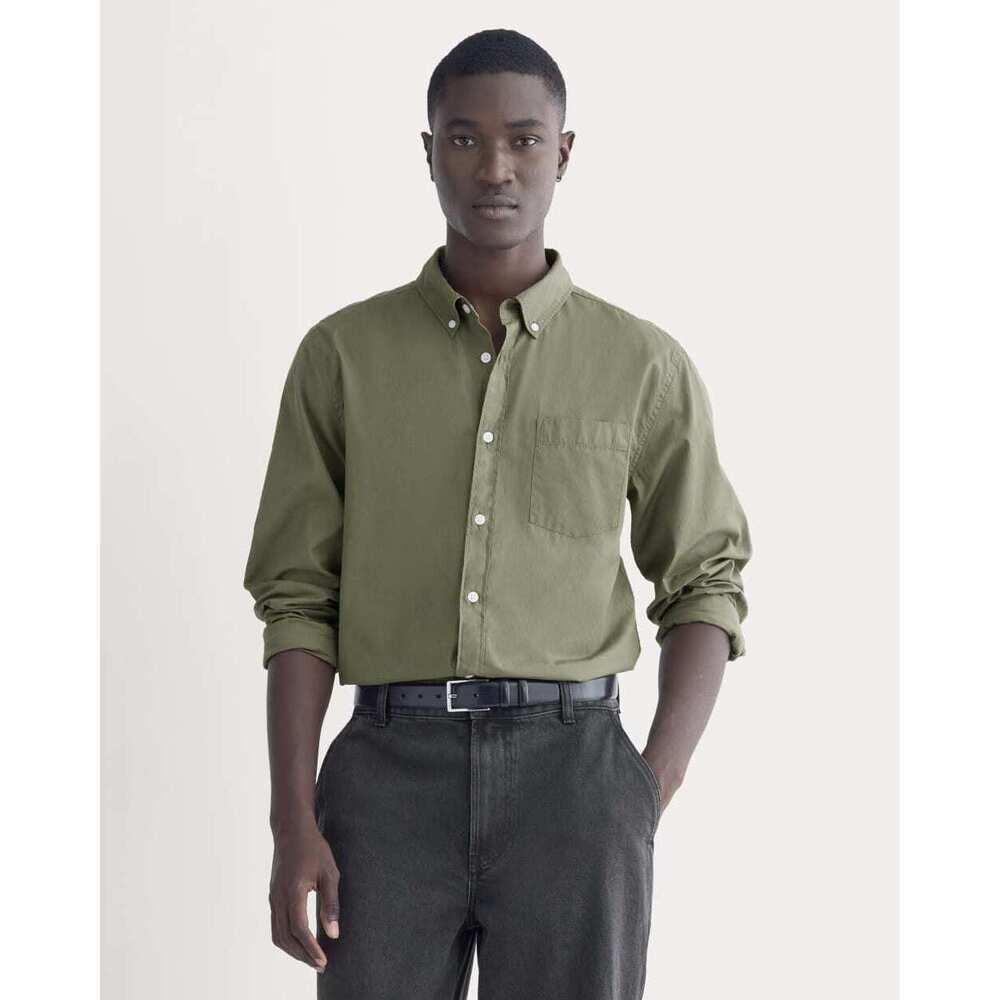 Everlane Men's Washed Poplin Shirt in Lichen Green, Size Small, Cotton
